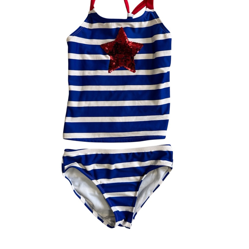 SO Girls Size 10 Blue and White Bikini with Nautical Stripes